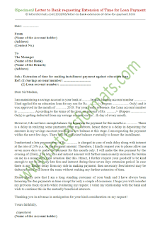 sample letter to bank requesting extension of time for loan payment